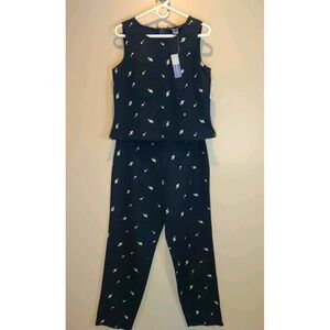 Bushwacker Navy Blue Floral Embroidery Textured Shirt Pants Set‎ Size 14 (L)